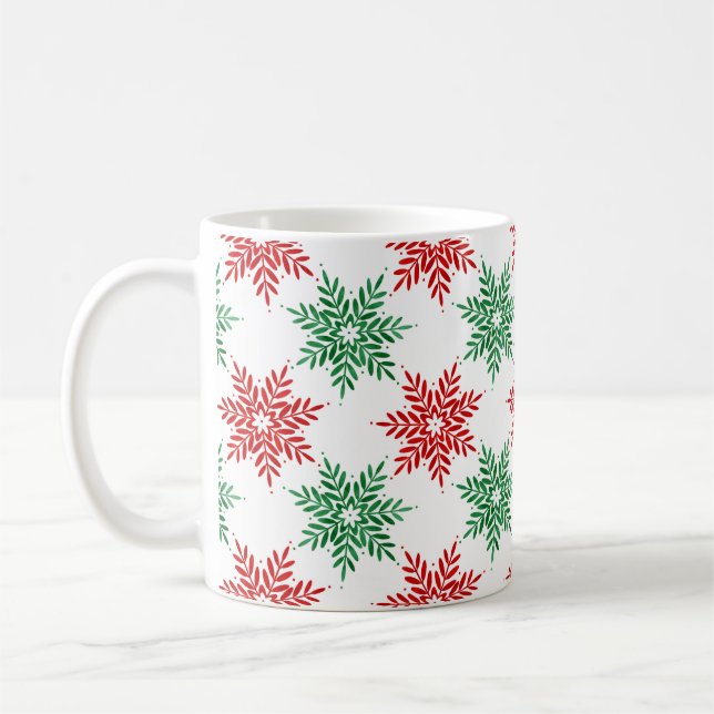 Red & Green Watercolor Snowflake Muster 2 Kaffeetasse (Links)
