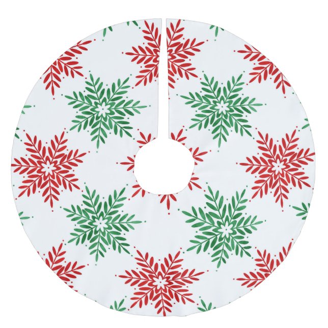 Red & Green Watercolor Snowflake Muster 2 Polyester Weihnachtsbaumdecke (Vorderseite)