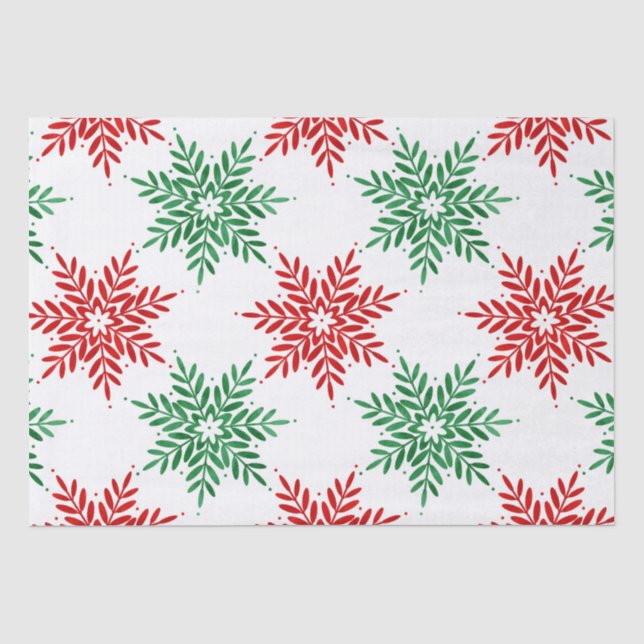 Red & Green Watercolor Snowflake Muster 2 Seidenpapier (Vorderseite)