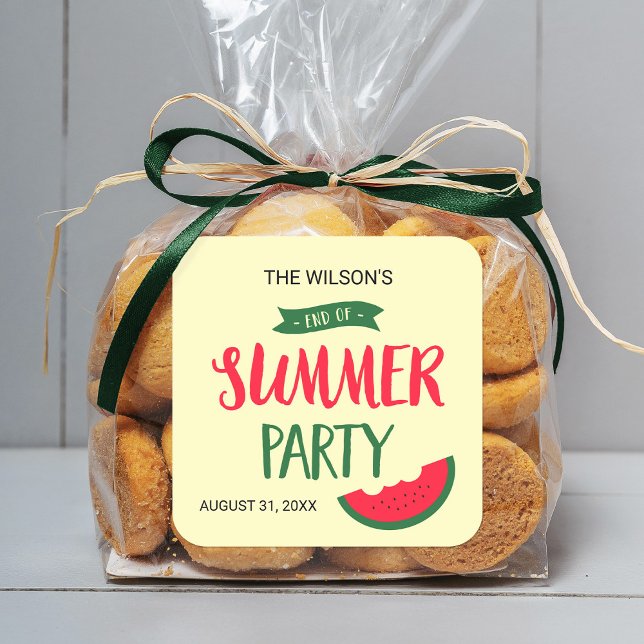 Red Green Watermelon Ende Sommer Party Quadratischer Aufkleber (Von Creator hochgeladen)