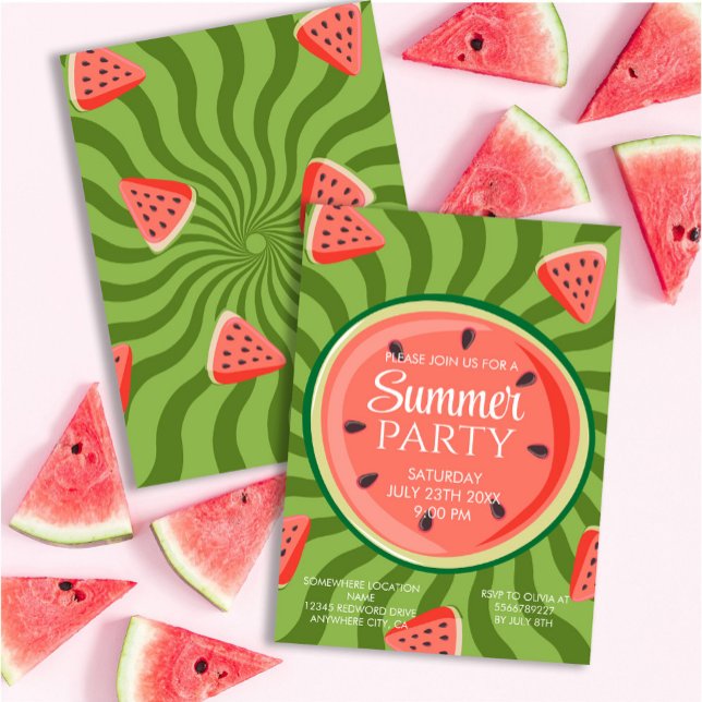 Red Green Watermelon Sommer-Party Einladung (Von Creator hochgeladen)