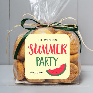 Red Green Watermelon Summer Party Quadratischer Aufkleber