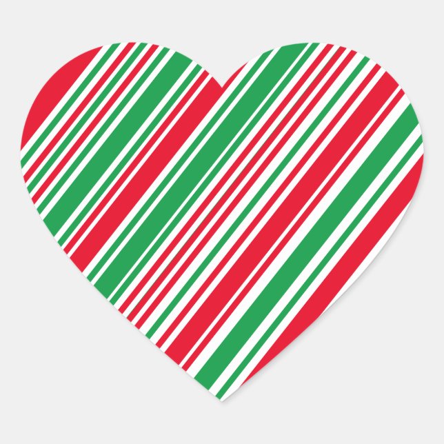 Red Green White Candy Cane Strips Herz-Aufkleber (Vorderseite)