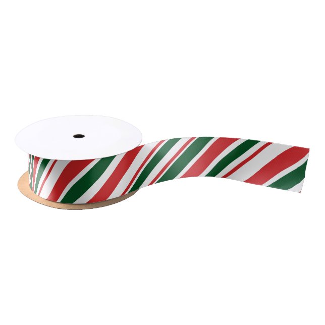 Red Green White Candy Stripes Satinband (Spule)