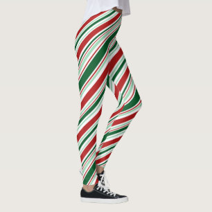 Red Green White Candy Stripes Weihnachtsmuster Leggings