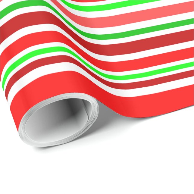 Red Green White Christmas Candy Cane Style Streife Geschenkpapier (Rolleneckpunkt)