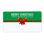 Red Green & White Christmas Shipping Label<br><div class="desc">Eine festliche rote und grüne Obergrenze zeigt einen großen roten Bogen mit Heiligem. Frohe Weihnachten ist in einem fett weißen Schriftart geschrieben und Ihre Rücksendeadresse ist unten. Feierliche Feiertage-Versandaufkleber machen Ihr Paket bei Ihrer Ankunft auffällig. Einfach den gesamten Text anpassen.</div>