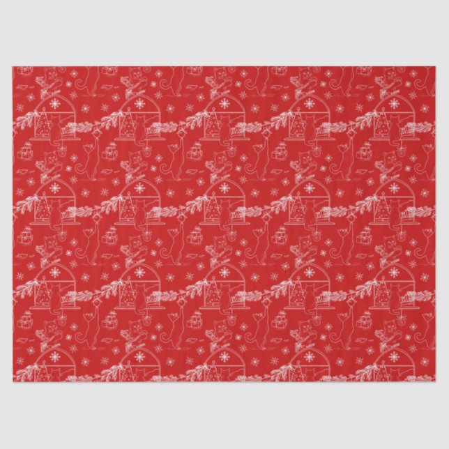 Red green & white Christmas winter cats Seidenpapier (Vorderseite)