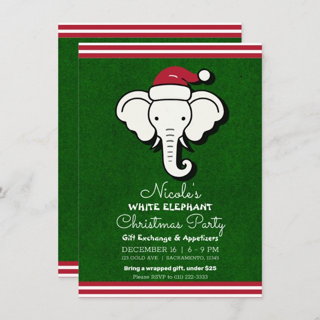 Red Green White Elephant Gift Swap Weihnachtsgesch Einladung (Vorne/Hinten)