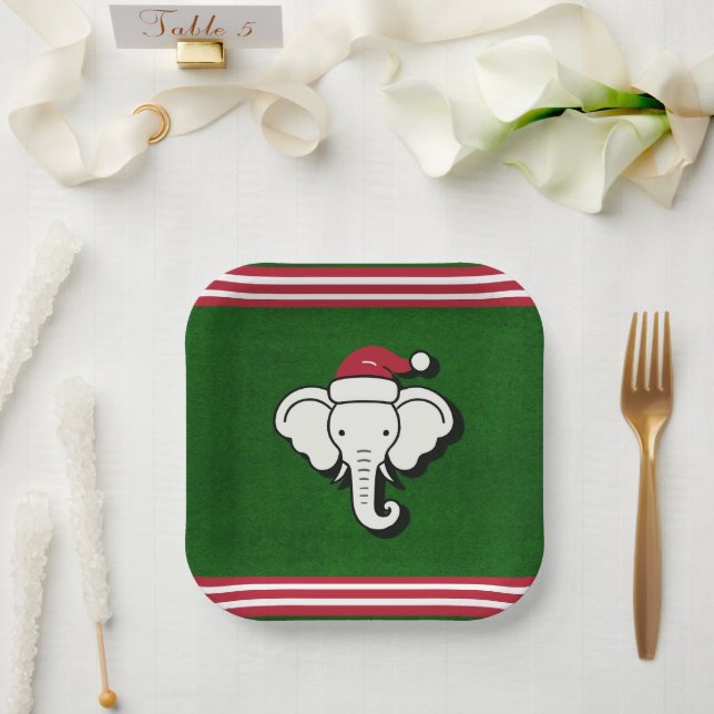 Red & Green White Elephant Weihnachtsgeschenk Part Pappteller (Hochzeit)