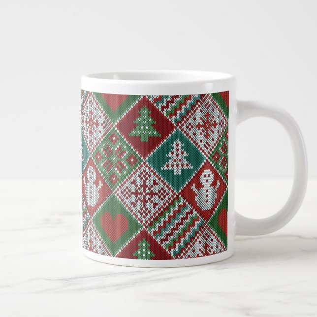 Red Green White Imitats Strick Weihnachtsmuster Jumbo-Tasse (Rechts)