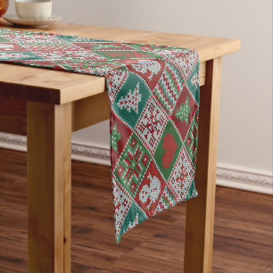 Red Green White Imitats Strick Weihnachtsmuster Kurzer Tischläufer