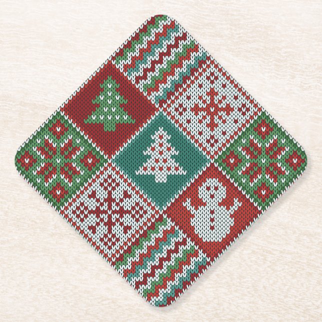 Red Green White Imitats Strick Weihnachtsmuster Untersetzer (Vorderseite)