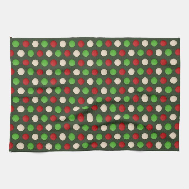 Red Green White Polka Dot Pattern Geschirrtuch (Horizontal)