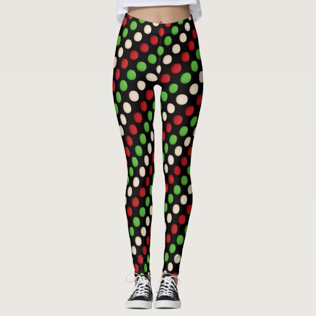 Red Green White Polka Dot Pattern Leggings (Vorderseite)