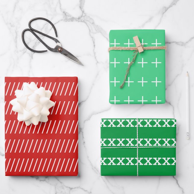 Red Green White Simple Minimal Geschenkpapier Set (Vorderseite)