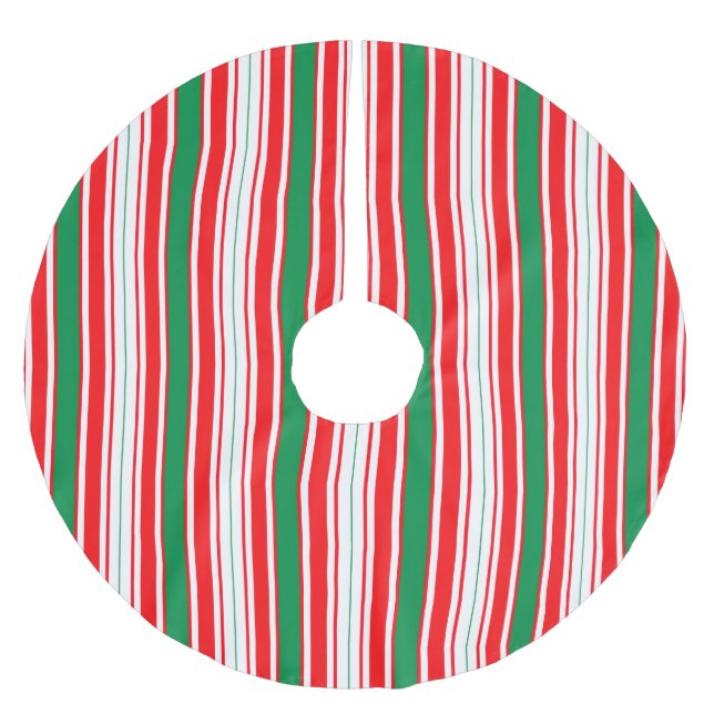 Red Green & White Stripe Christmas Tree Skirt Polyester Weihnachtsbaumdecke (Vorderseite)