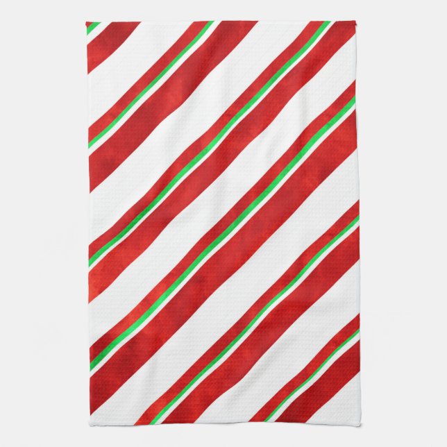 Red Green White Watercolor Candy Cane Streifen Geschirrtuch (Vertikal)