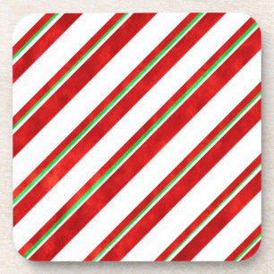 Red Green White Watercolor Candy Cane Streifen Getränkeuntersetzer