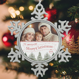 Red Green White Winter Tree Frohe Weihnachten Schneeflocken Zinn-Ornament