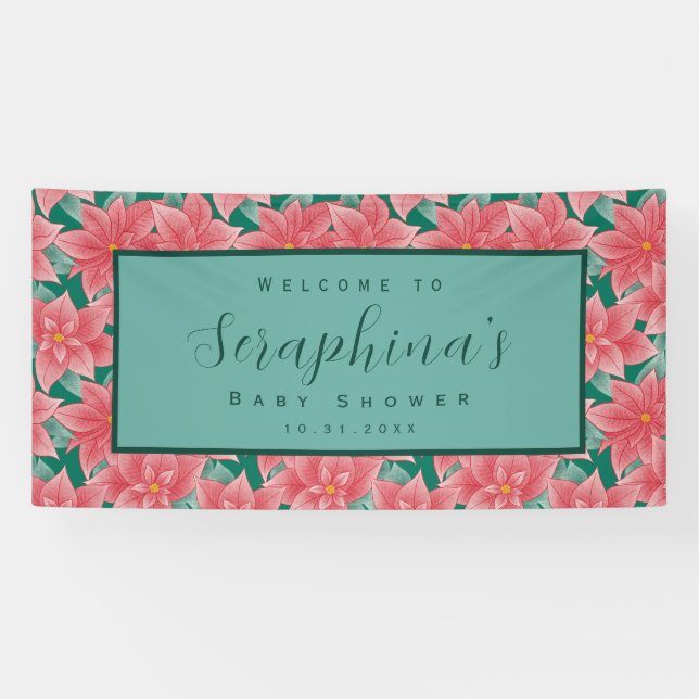 Red & Green Winter Poinsettia Baby Showbanner Banner (Horizontal)