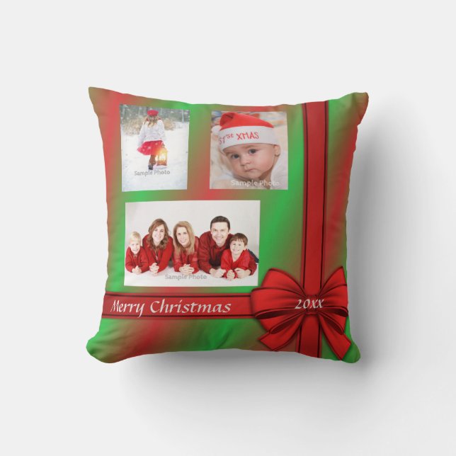 Red Green Wrapped Gift Christmas Foto Kissen (Vorderseite)
