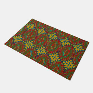 Red Green & Yellow Custom Size Tribal Pet Bowl Mat Fußmatte