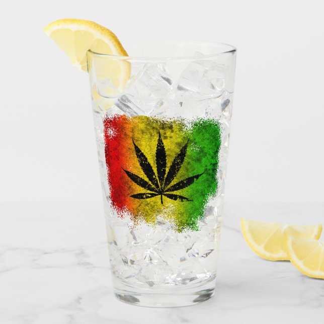 Red Green Yellow Reggae Rasta Leaf Jamaican Grunge Glas (Vorderseite Ice)