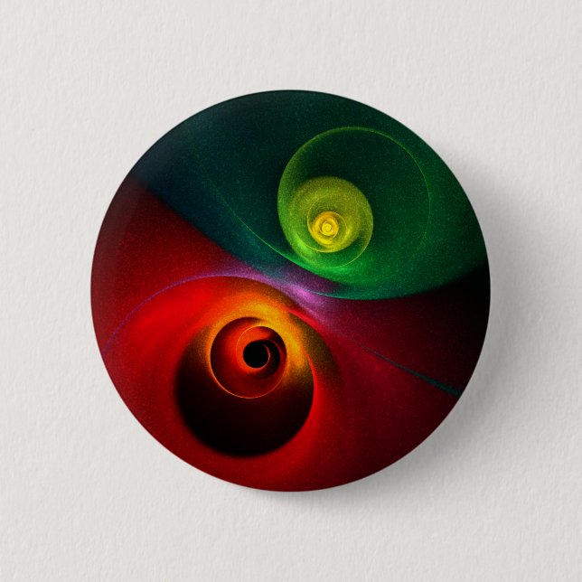 Red Green Yin Yang Modernes Abstraktes Kunstmuster Button (Vorderseite)