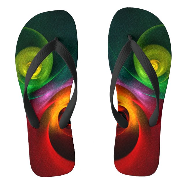 Red Green Yin Yang Modernes Abstraktes Kunstmuster Flip Flops (Fußbett)