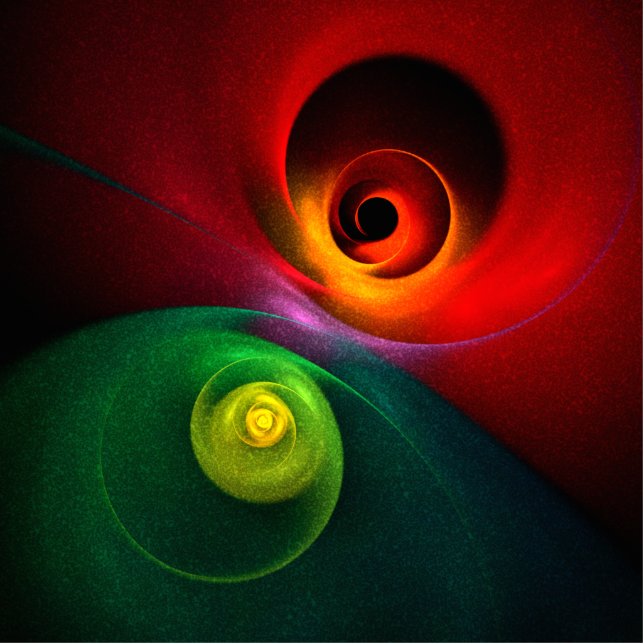 Red Green Yin Yang Modernes Abstraktes Kunstmuster Freistehende Fotoskulptur (Vorne)