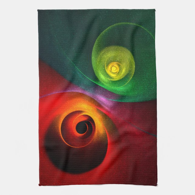 Red Green Yin Yang Modernes Abstraktes Kunstmuster Geschirrtuch (Vertikal)
