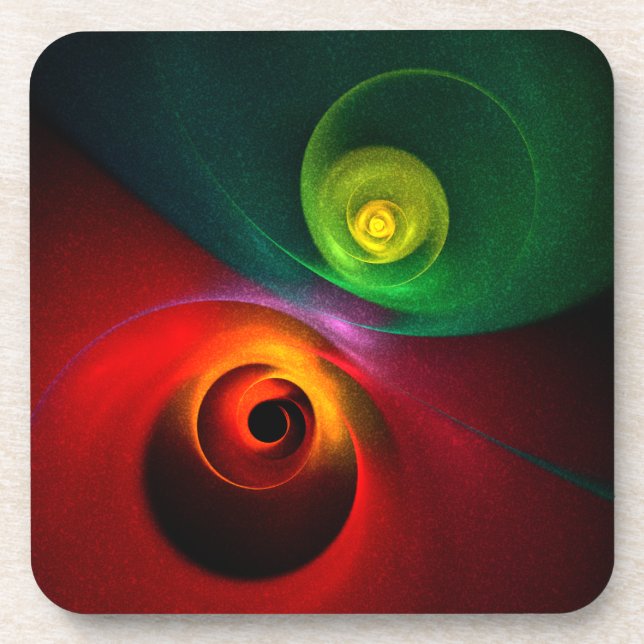 Red Green Yin Yang Modernes Abstraktes Kunstmuster Getränkeuntersetzer (Vorderseite)