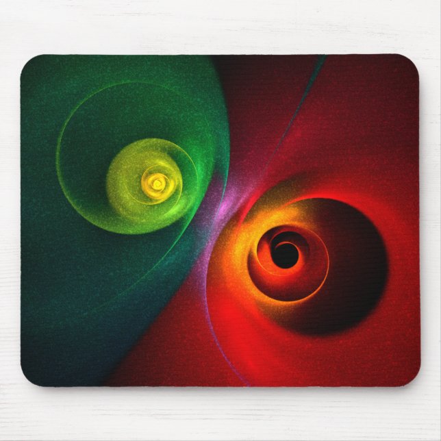 Red Green Yin Yang Modernes Abstraktes Kunstmuster Mousepad (Vorne)