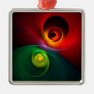 Red Green Yin Yang Modernes Abstraktes Kunstmuster Ornament Aus Metall