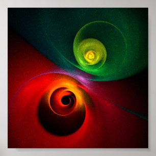 Red Green Yin Yang Modernes Abstraktes Kunstmuster Poster