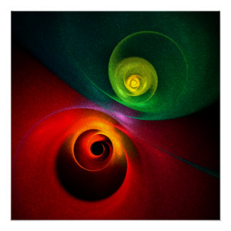 Red Green Yin Yang Modernes Abstraktes Kunstmuster Poster