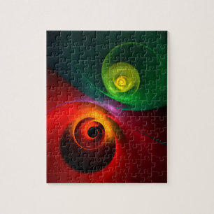 Red Green Yin Yang Modernes Abstraktes Kunstmuster Puzzle