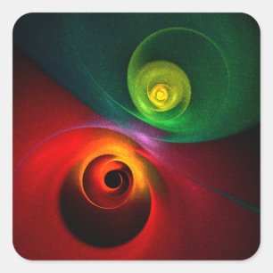 Red Green Yin Yang Modernes Abstraktes Kunstmuster Quadratischer Aufkleber