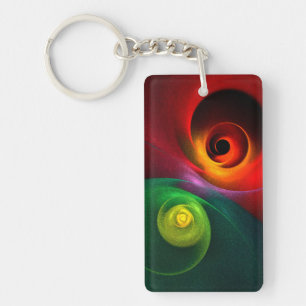 Red Green Yin Yang Modernes Abstraktes Kunstmuster Schlüsselanhänger