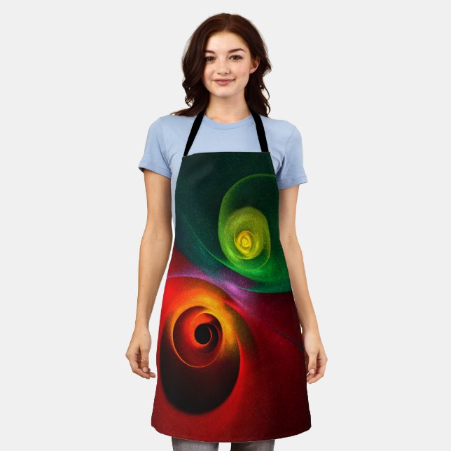 Red Green Yin Yang Modernes Abstraktes Kunstmuster Schürze (Getragen)