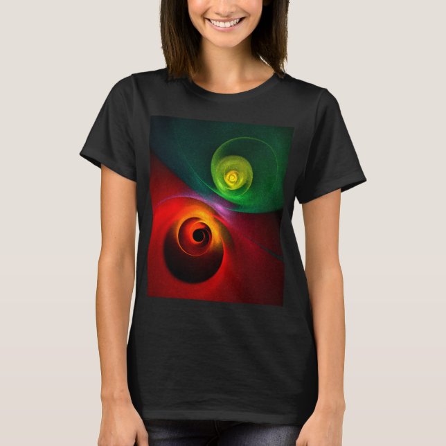 Red Green Yin Yang Modernes Abstraktes Kunstmuster T-Shirt (Vorderseite)