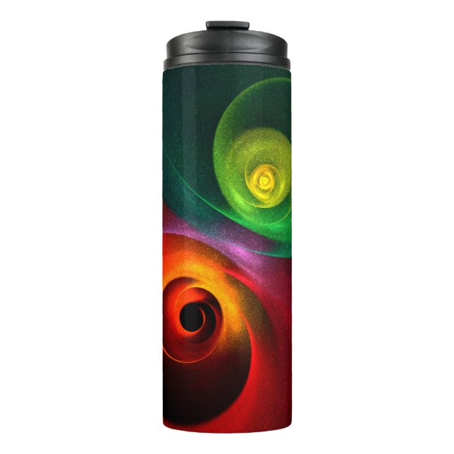Red Green Yin Yang Modernes Abstraktes Kunstmuster Thermosbecher (Vorderseite)