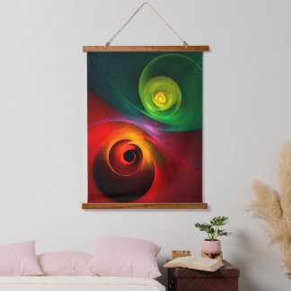 Red Green Yin Yang Modernes Abstraktes Kunstmuster Wandteppich Mit Holzrahmen