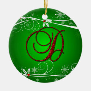 Red Greens Holly Initial D Christmas Ornament
