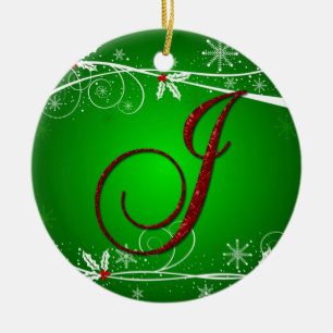 Red Greens Holly Initial J Christmas Ornament