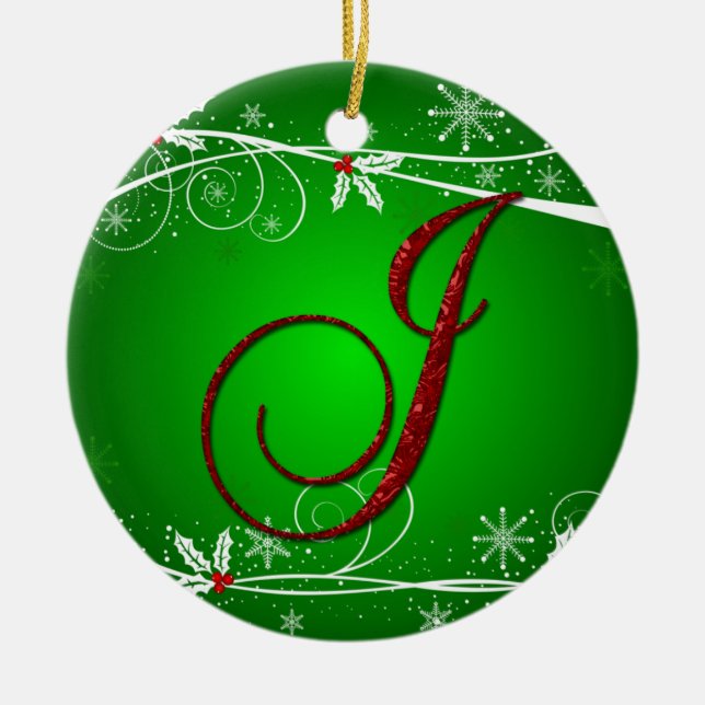 Red Greens Holly Initial J Christmas Ornament (Vorne)