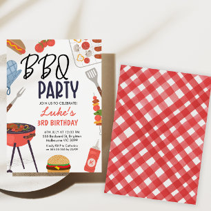 Red Grillen Blue Oven Mitt Boys Grillen Birthday Einladung