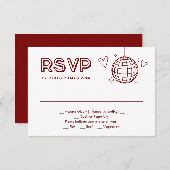 Red Groovy Retro Wedding Meal Choice RSVP Card (Vorne/Hinten)
