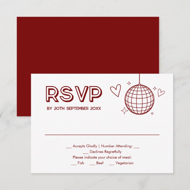 Red Groovy Retro Wedding Meal Choice RSVP Card Karte (Vorne/Hinten)